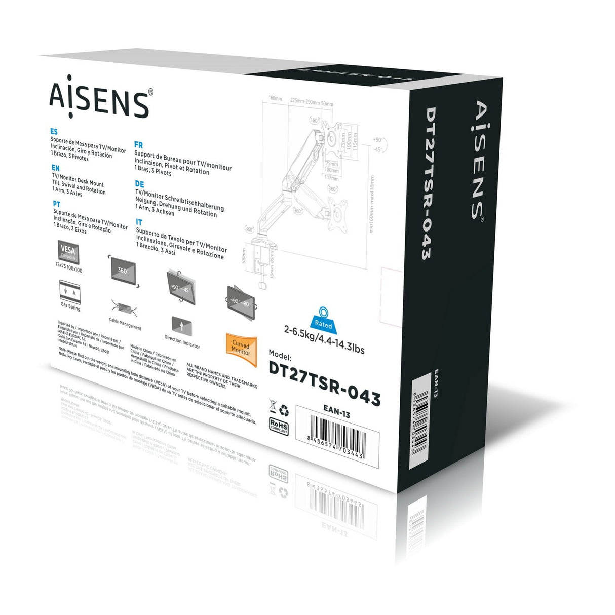 EAN 8436574703443 - AISENS DT27TSR-043 soporte para monitor 81,3 cm (32") Escritorio Negro imagen 8