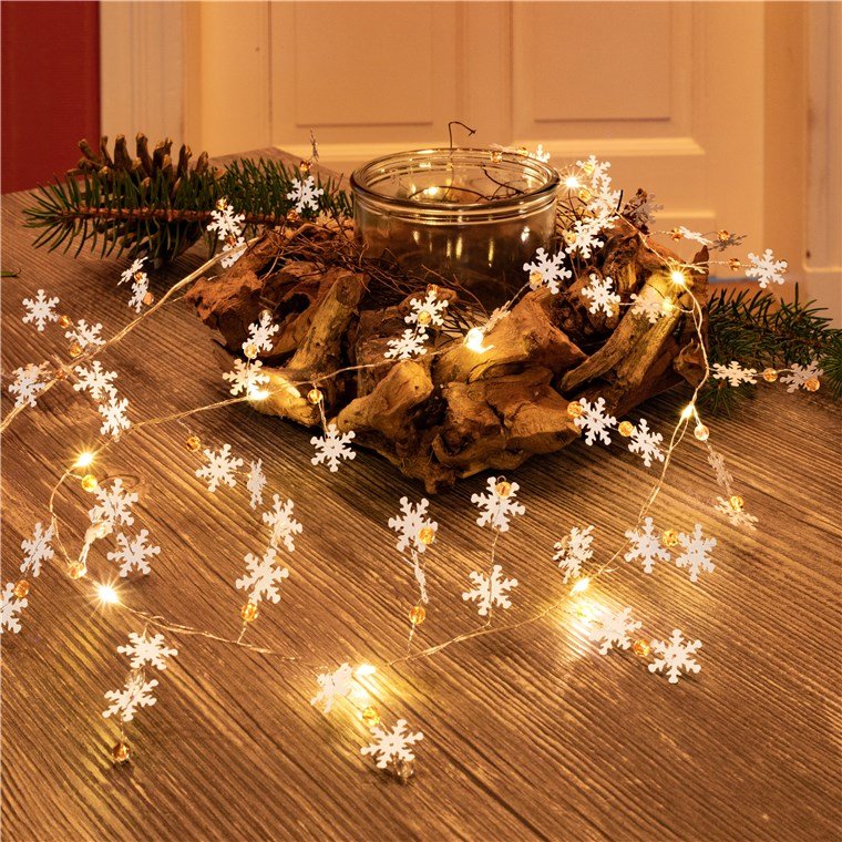 Guirnalda De Luces De Alambre Plateado "Copos De Nieve" Con 10 Led
Con Función De Temporizador, Blanco Cálido (3000 K), Funciona