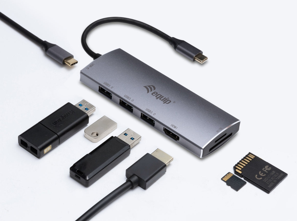 Equip Adaptador Usb-C -> Hdmi, 3xusb3.0, Pd, Sd, Tf4k60hz 0.15m Sw