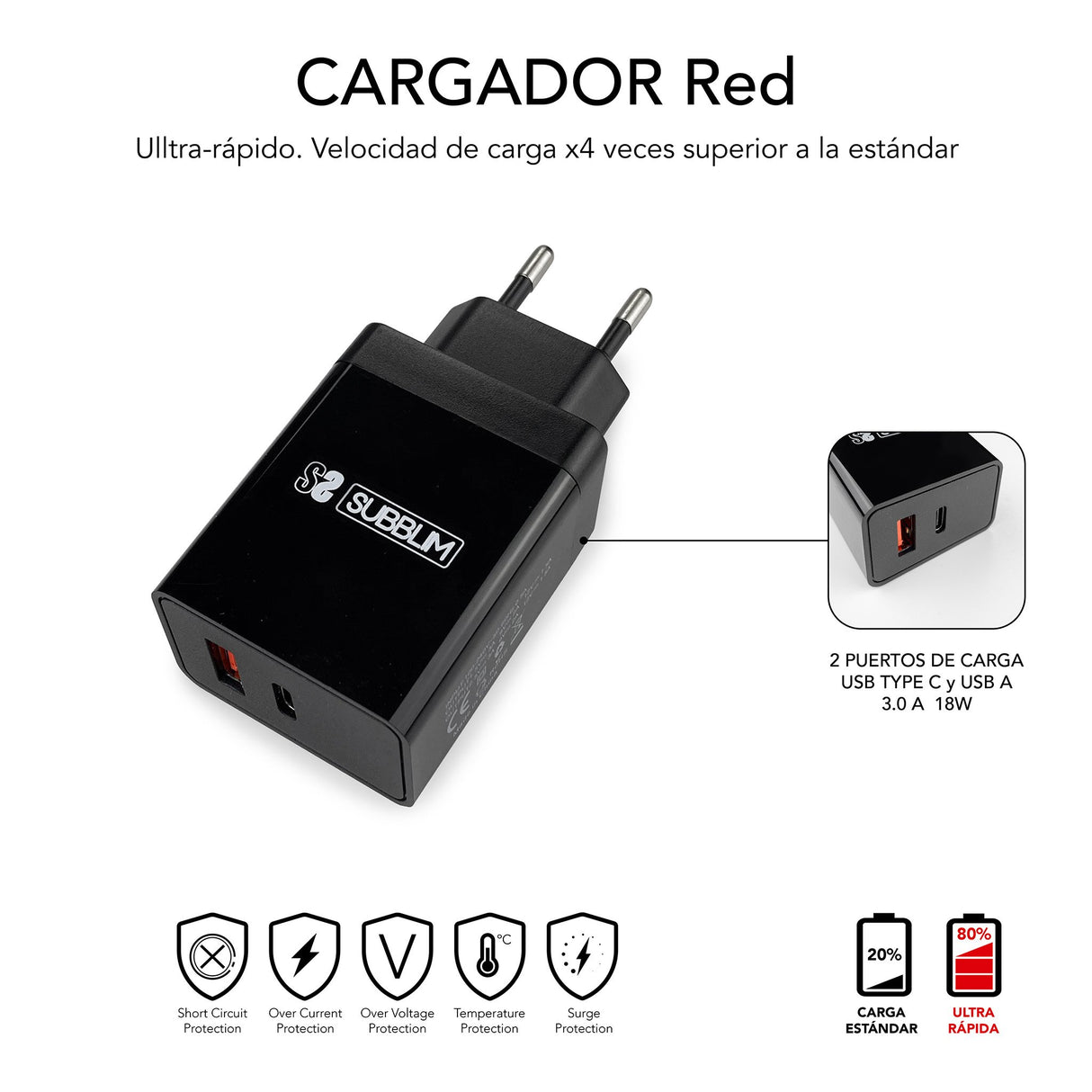 EAN 8436586742096 - SUBBLIM SUBCHG-3WPD11 cargador de dispositivo móvil Universal Negro, Gris Corriente alterna Carga rápida imagen 3