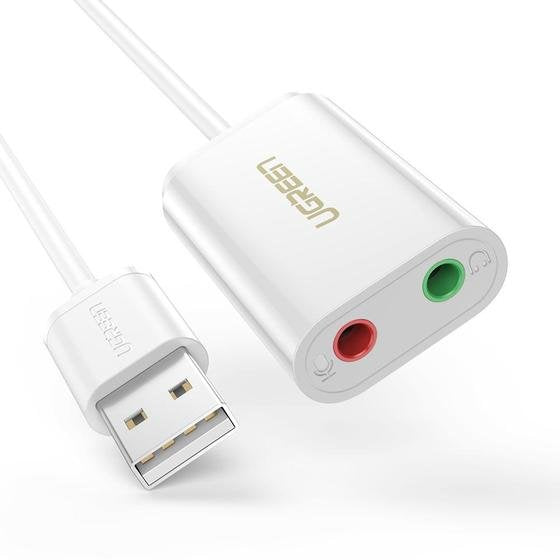 Adaptador De Sonido Estéreo Externo Ugreen Usb-A A 3.5mm Blanco 15cm