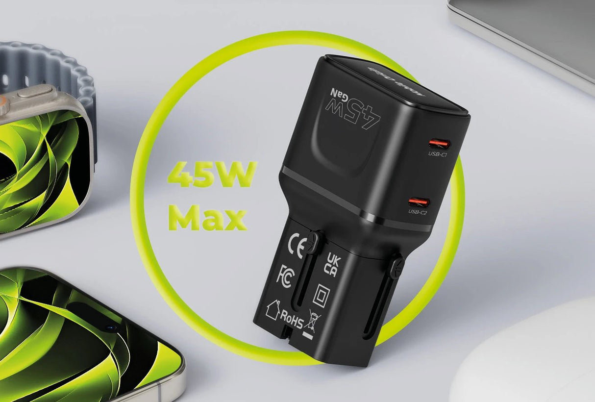 Mobile Origin 45w Travel Adapter Eu/Us/Uk/Au Pw26, Black