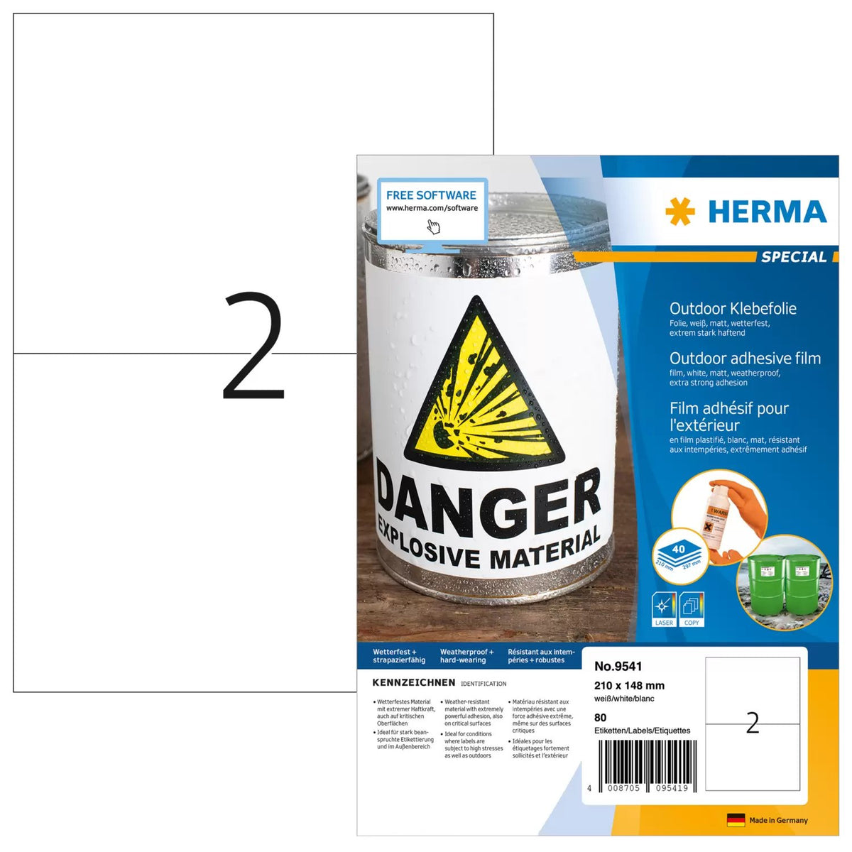 EAN 4008705095419 - HERMA 9541 etiqueta autoadhesiva Rectángulo Blanco 80 pieza(s) imagen 1