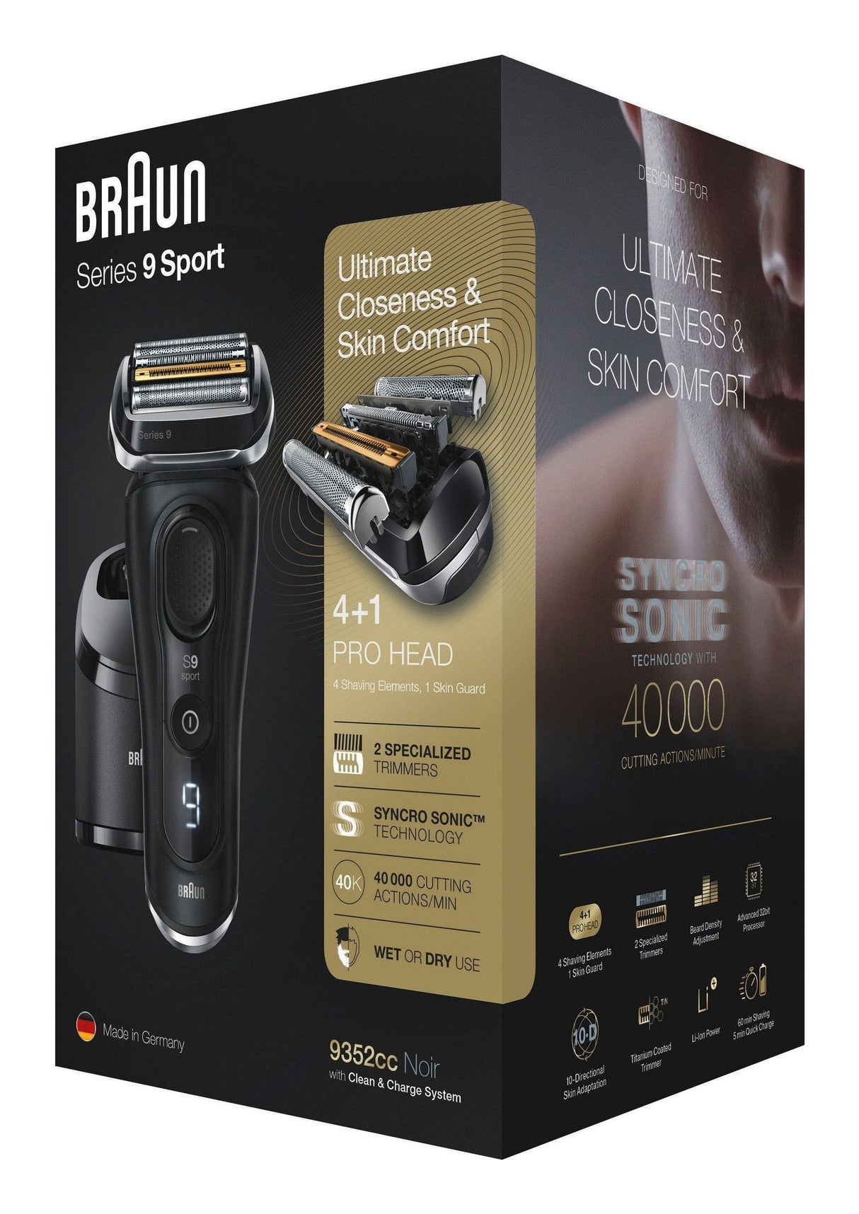 Braun Series 9 9352cc Sport Máquina De Afeitar De Láminas Recortadora Negro, Gris
