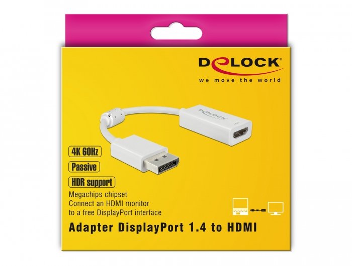 Delock Displayport 1.4 Adaptador A Hdmi 4k 60 Hz Con Hdr Funktion Passiv Blanco