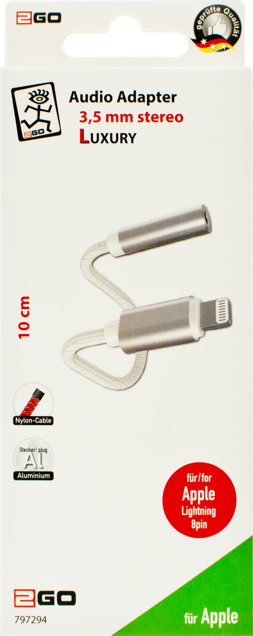 EAN 4010425972949 - 2GO 797294 cable de audio 0,1 m 3,5mm Lightning Blanco imagen 2