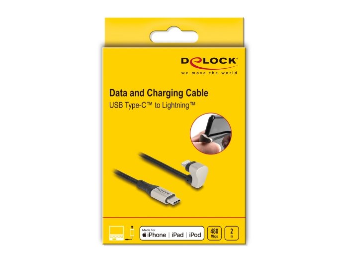 Delock Daten- Y Cable De Carga Usb Tipo-C A Lightning F 180° Angular 2 M Mfi