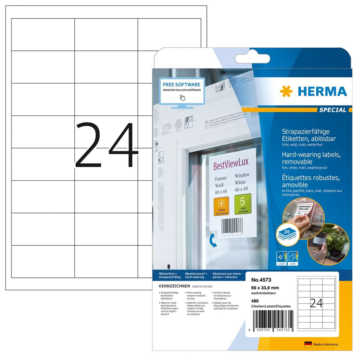 Etiquetas Foil Herma A4 66x33,8mm Blanco Removibles 480ud.