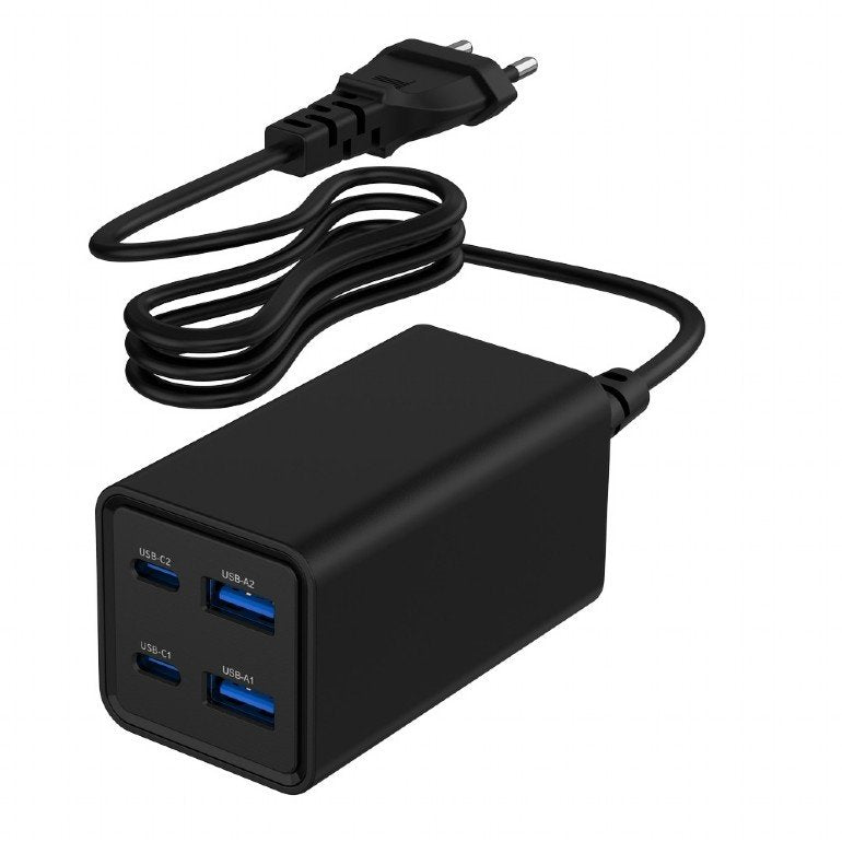 Cargador Universal 65w Gan 2xusb-A 2xusb-C Carga Rápida Negro