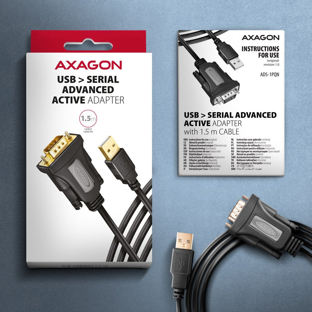 EAN 8595247907622 - Axagon ADS-1PQN USB-A 2.0 - serial RS-232 DB9-M FTDI adapter cable 1.5m - Adapter - Digital/Daten cable d imagen 6