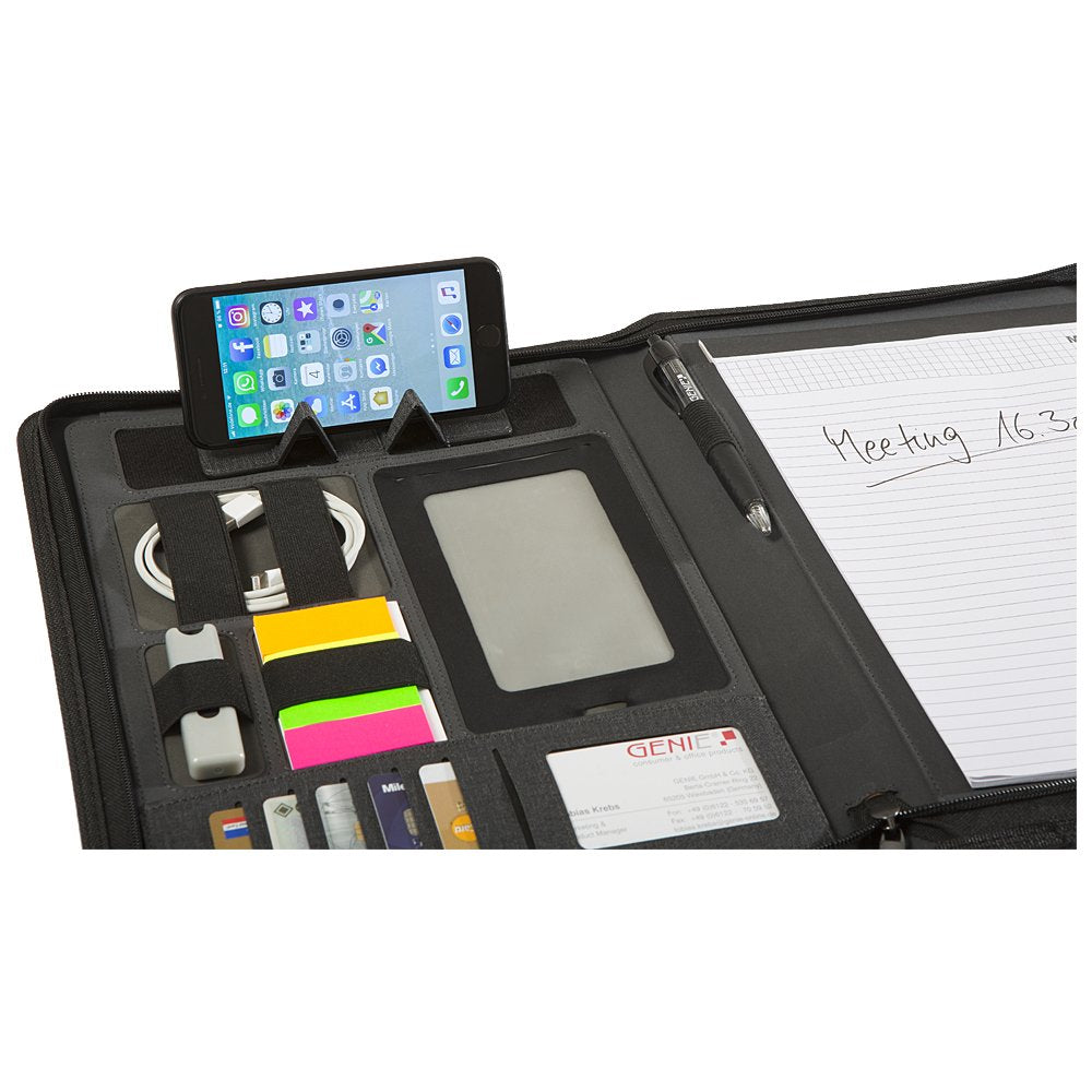 Genie 12668 Carpeta A4 Imitación Piel, Nylon Negro