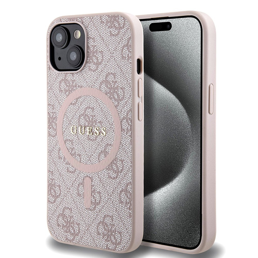 Guess 4g Collection Leather Metal Logo Magsafe - Etui Iphone 15 / 14 / 13 (Rózowy)