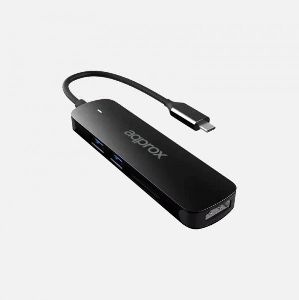 Hub 5 Puertos Usb 3.0 Type C Negro Approx 2xusb3.0, Hdmi, Sd, Microsd/ Usb-C