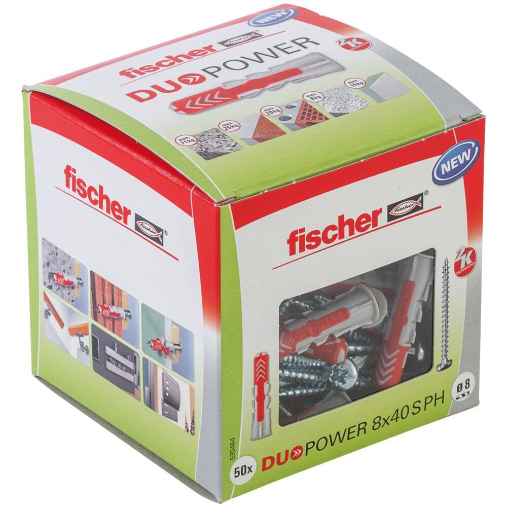 Taco Fischer Duopower 8x40 S Ph Ld (Gris Claro/Rojo, 50 Unidades, Con Tornillo) 535464