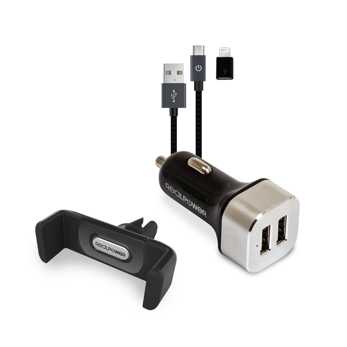 EAN 4040895003157 - RealPower 168182 cargador de dispositivo móvil Smartphone Negro, Plata Encendedor de cigarrillos Auto imagen 1