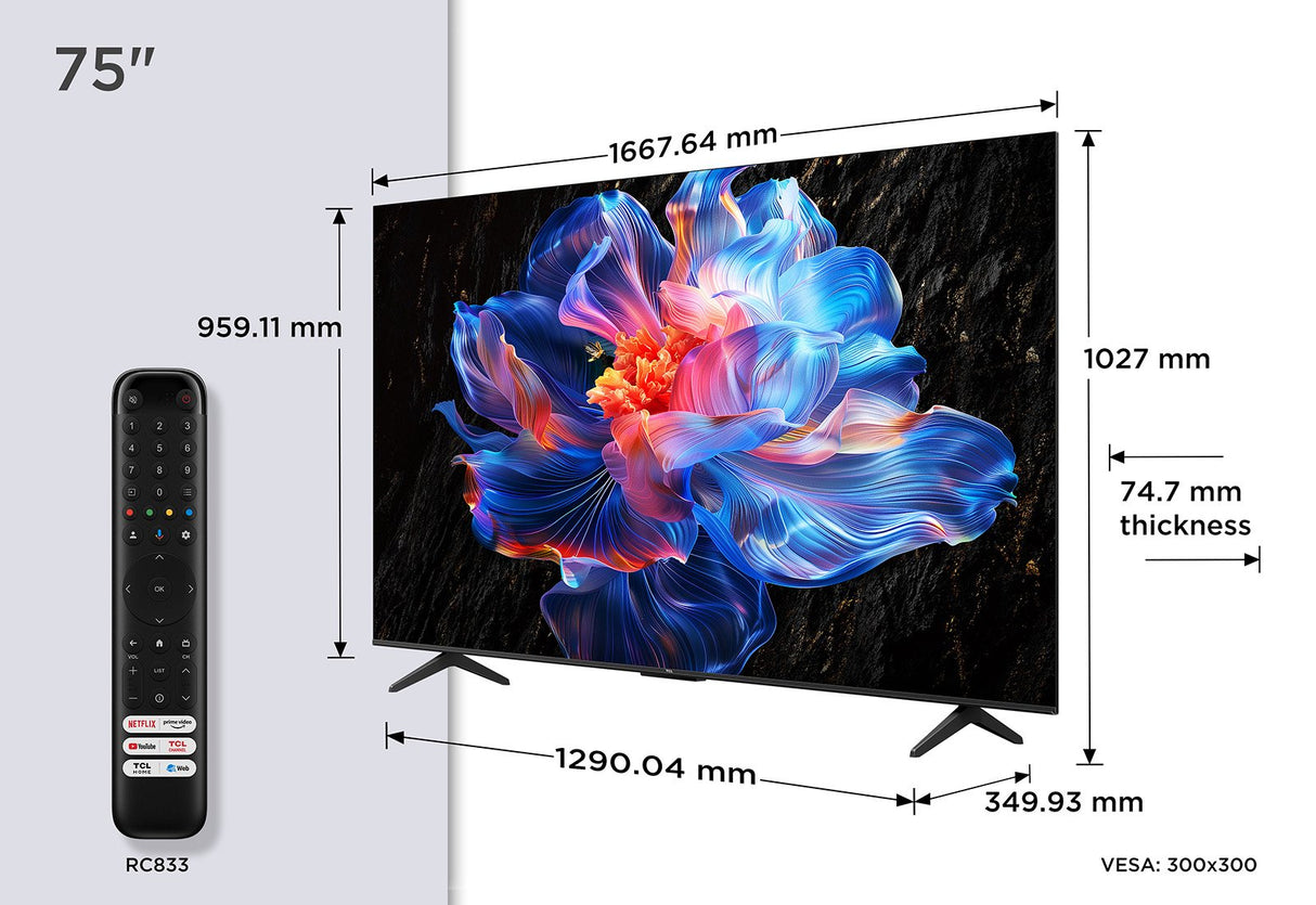 Tcl 75v6c (189.3 Cm (75 Zoll), Negro, Ultrahd/4k, Triple Tuner, Aipq-Prozessor) 75v6c