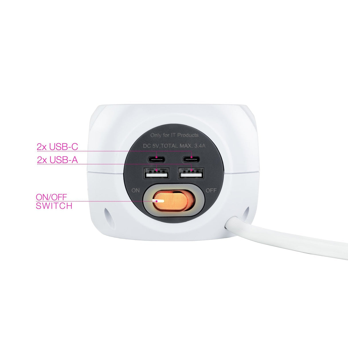 Nanocable Base De 3 Enchufes Tipo F + 2x Usb-A Y 2x Usb-C Con Interruptor - Cable De 1.40m