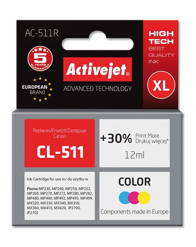 EAN 5901452130244 - Activejet AC-511R cartucho de tinta 1 pieza(s) Compatible Alto rendimiento (XL) Cian, Magenta, Amarillo imagen 2