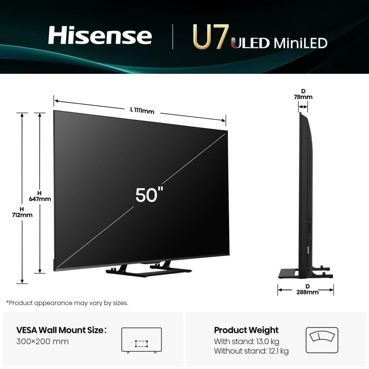 EAN 6942351420899 - Hisense 50U7Q 127 cm (50") 4K Ultra HD Smart TV Wifi Negro 450 cd / m² imagen 2