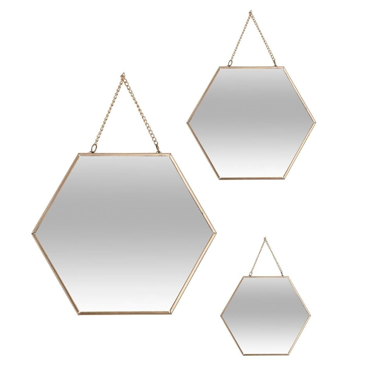 Set 3 Espejos Oro Hexagonales 19,8x17,5cm/25x22,5cm/29,5x26cm