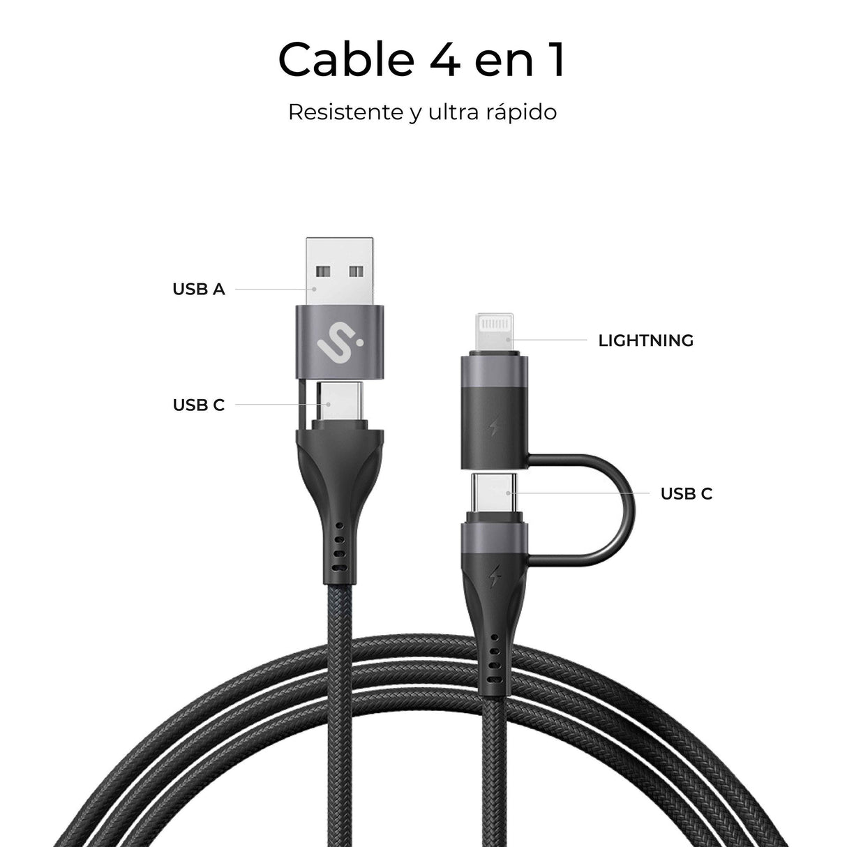 EAN 8436586743628 - SUBBLIM SUBCAB-4IN101 cable USB USB 2.0 USB C Negro imagen 4