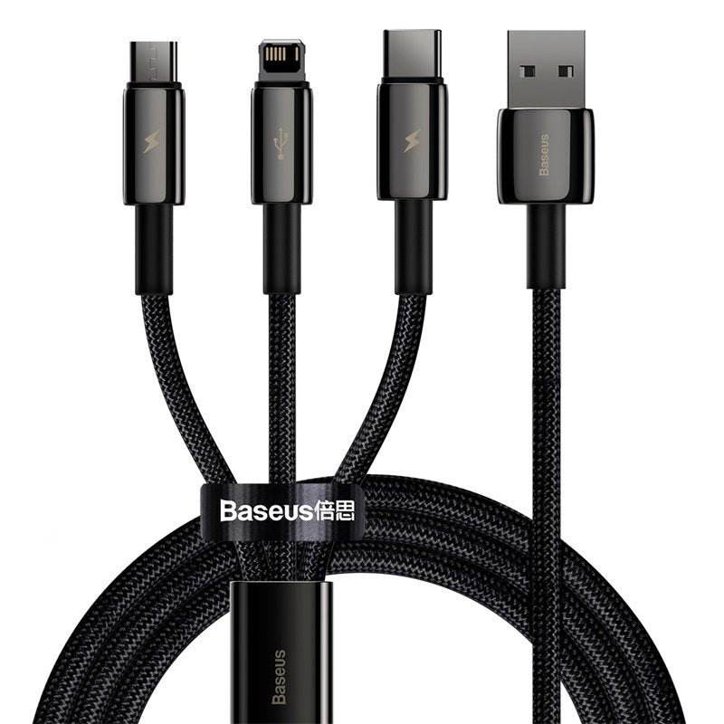 Baseus Tungsten Gold 3-In-1 Cable Usb 1,5 M Usb 2.0 Usb A Usb C.Micro Usb A/Lightning Negro