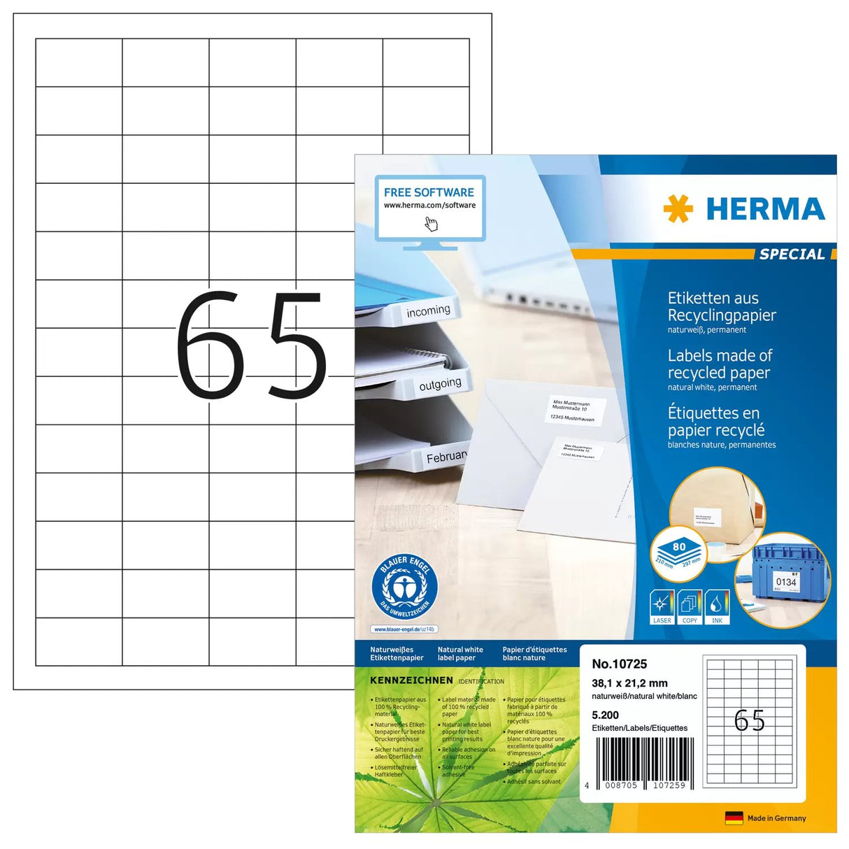 EAN 4008705107259 - HERMA 10725 etiqueta de impresora Blanco Etiqueta para impresora autoadhesiva imagen 1