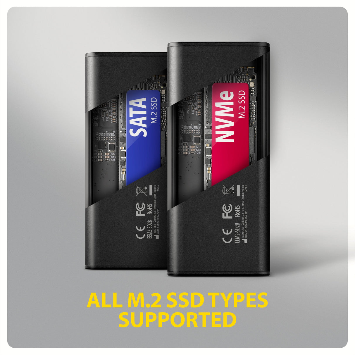 Eem2-Sd2b Obudowa Zewnetrzna Aluminiowa Bezsrubowa Usb-A/C 3.2 Gen2 M.2 Nvme/Sata Wyswietlacz Led, Czarny