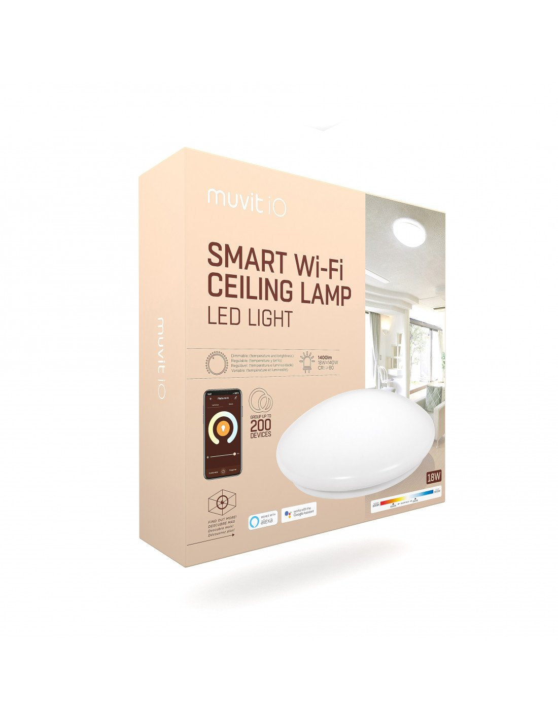 Lámpara De Techo Muvit Iot Miocla001 Wifi 18w 1400lum Compatible Con Asistente De Voz