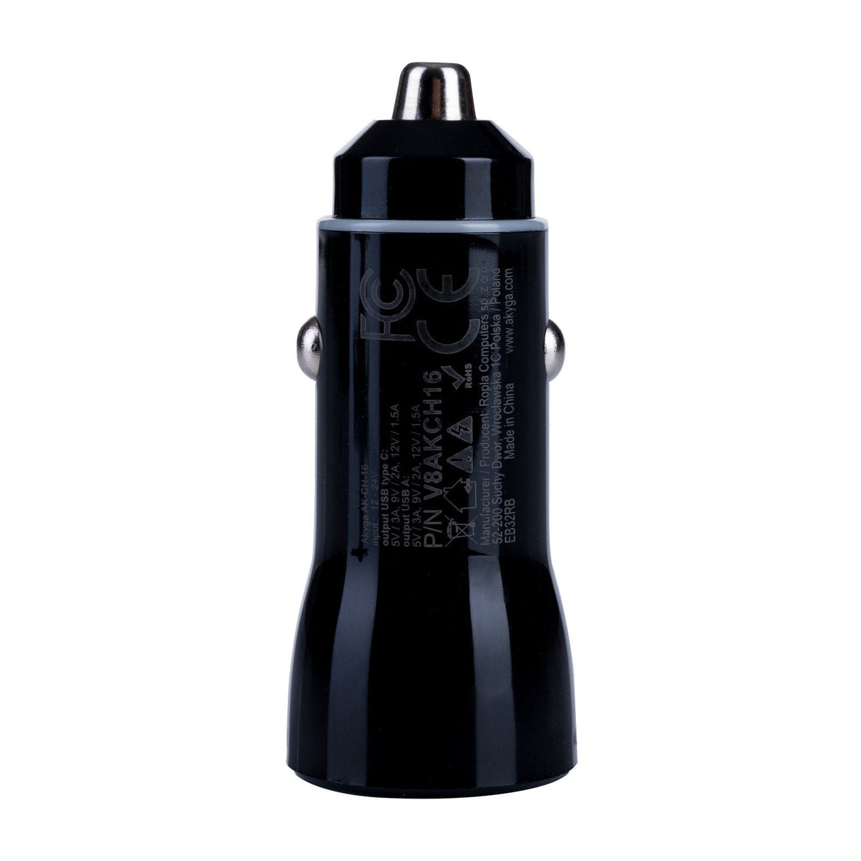 Akyga Cargador De Coche 12/24v Ak-Ch-16 36w Usb-A + Usb-C Pd Quick Charge 3.0 5-12v/1.5-3a Negro