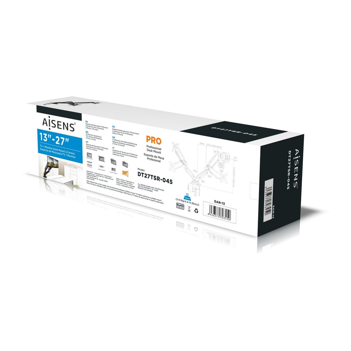 EAN 8436574703450 - AISENS DT27TSR-045 soporte para monitor 81,3 cm (32") Escritorio Negro imagen 6
