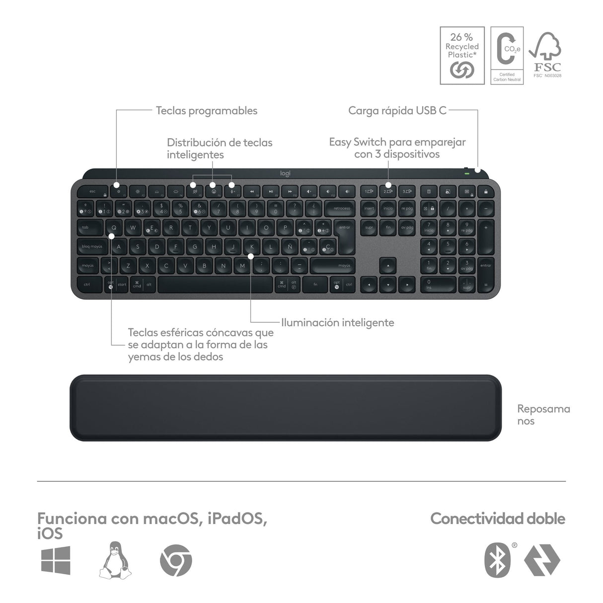 EAN 5099206112452 - Logitech 920-011610 teclado Ratón incluido Oficina RF Wireless + Bluetooth QWERTY Español Grafito imagen 11