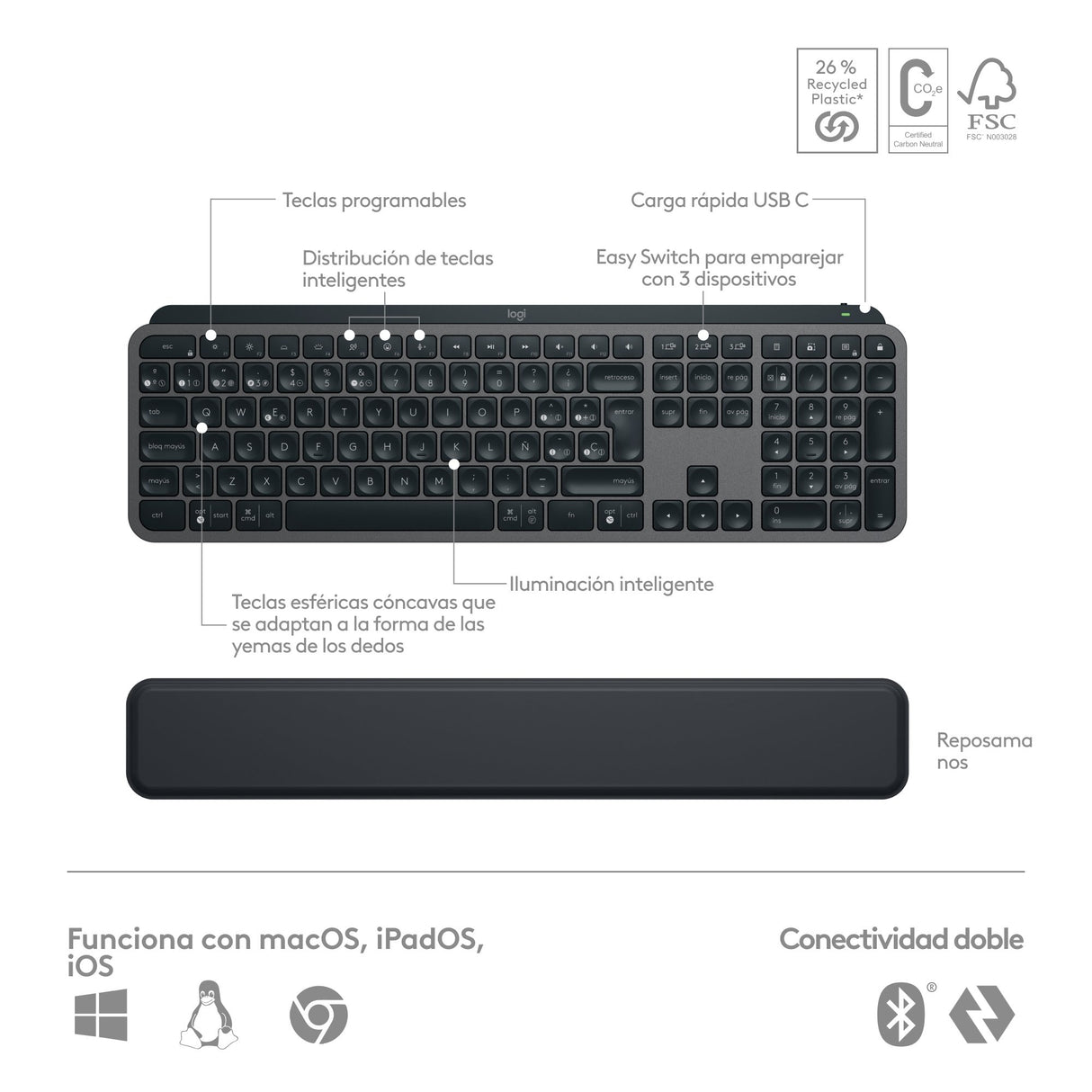 EAN 5099206112452 - Logitech 920-011610 teclado Ratón incluido Oficina Bluetooth QWERTY Español Grafito imagen 11