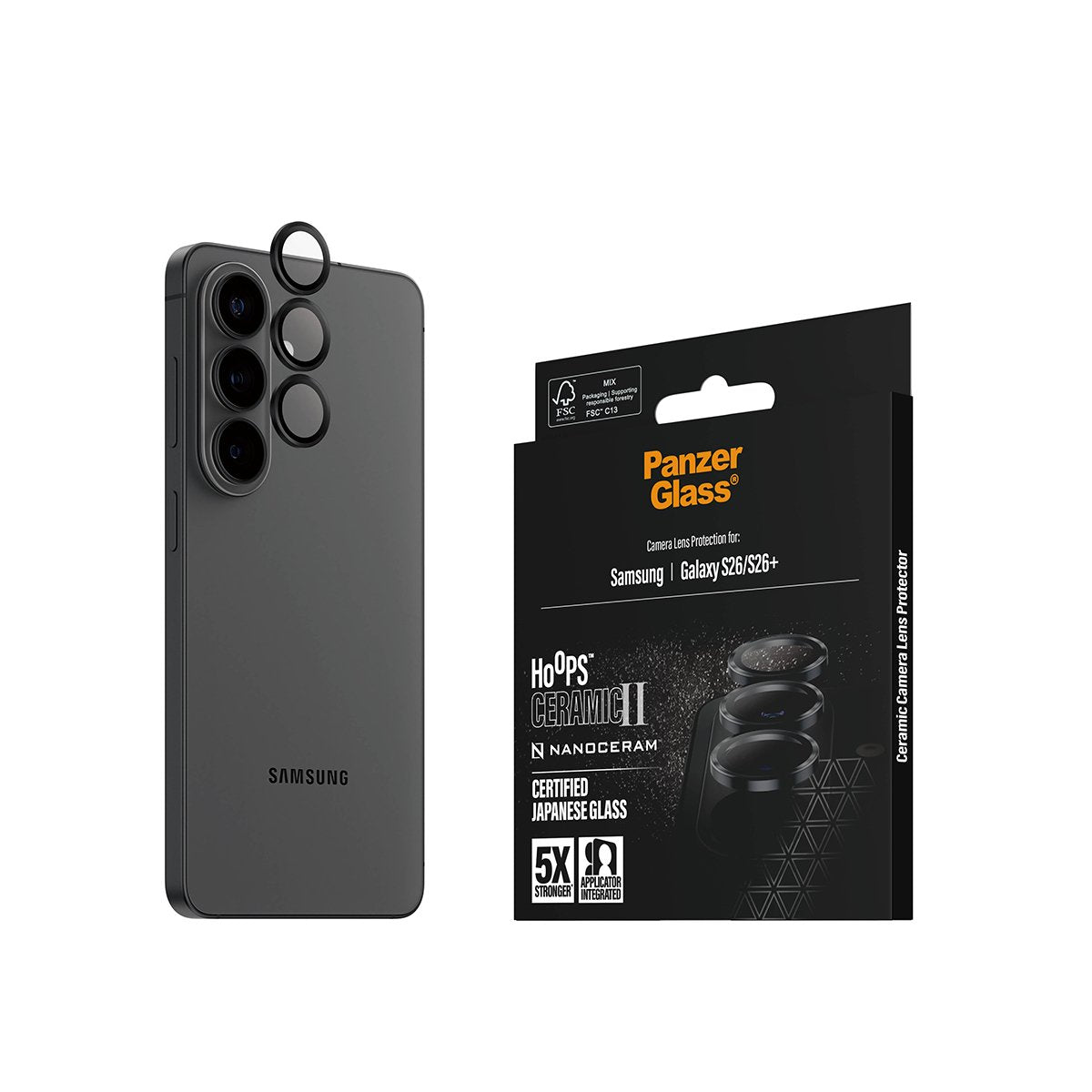 Panzerglass ® Hoops® Ceramic Ii Kameraschutz Samsung Galaxy S26 S26+, Samsung, Samsung - Galaxy S26, Samsung - Galaxy S26+, Trockene Aplicación, Resistente A Arañazos, Resistente A Golpes, Negro, 1 Ud.