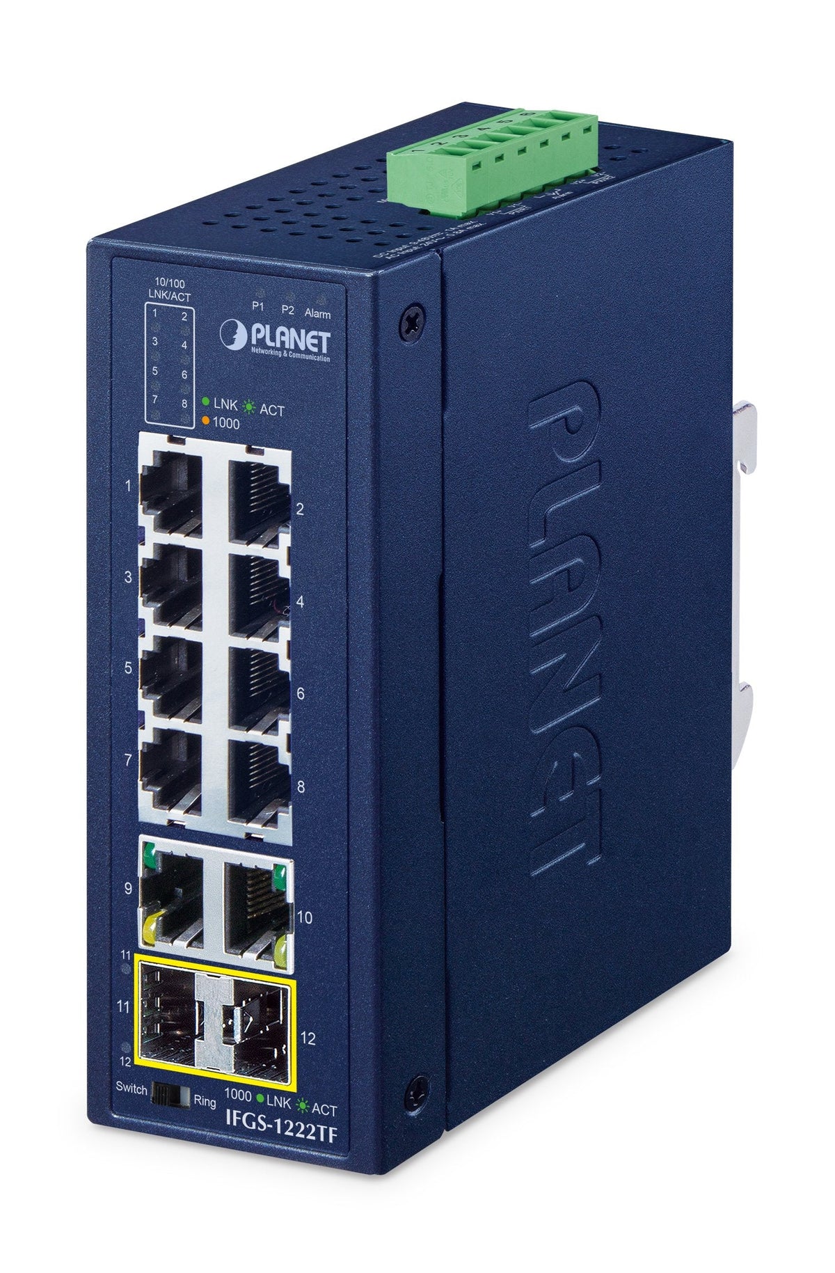 Planet Industrial 8-Port Ring Switch Ifgs-1222-Tf No Administrado Fast Ethernet (10/100) Azul
