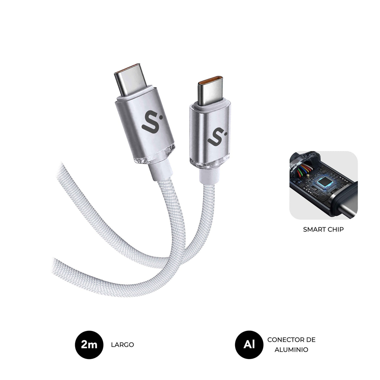 Cable Optimus 60w Usb-C/Usb-C 2 M Blanco Subblim 60w/ Longitud: 2m/ Usb-C &Harr; Usb-C/ Pd