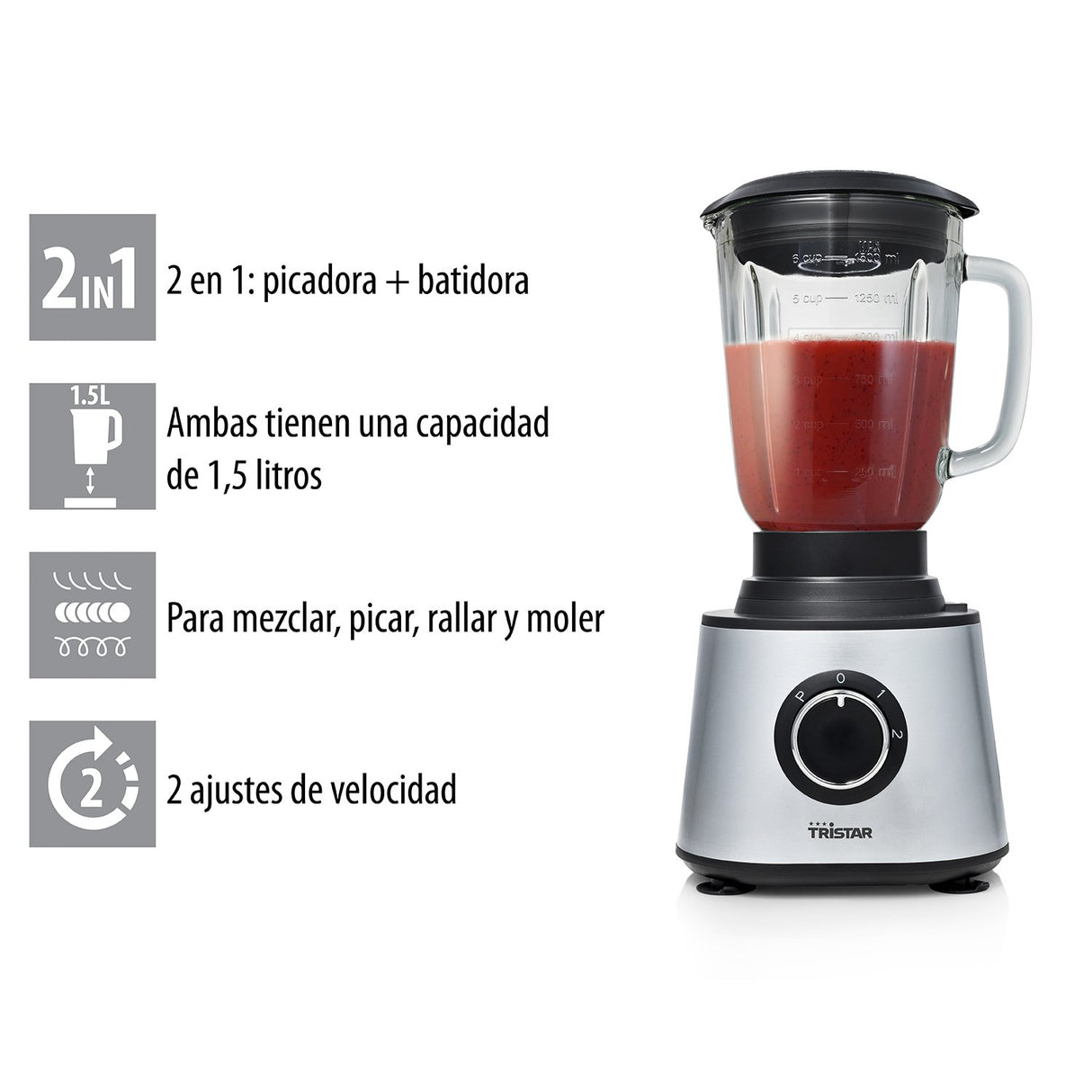 EAN 8713016085436 - Tristar MX-4823 robot de cocina 600 W 1,5 L Negro, Acero inoxidable, Transparente imagen 22