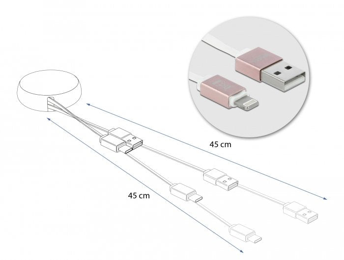 Delock Usb Aufrollcable Typ-A Zu Lightning Weiss Rosé