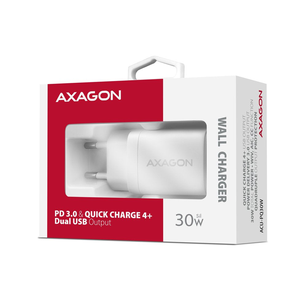 EAN 8595247907110 - Axagon ACU-PQ30W Ladegerät QC3.0.4.0/AFC/FCP/PPS/Apple+ PD USB-C 30W - weiß - USB Typ C Teléfono móvil, S imagen 10