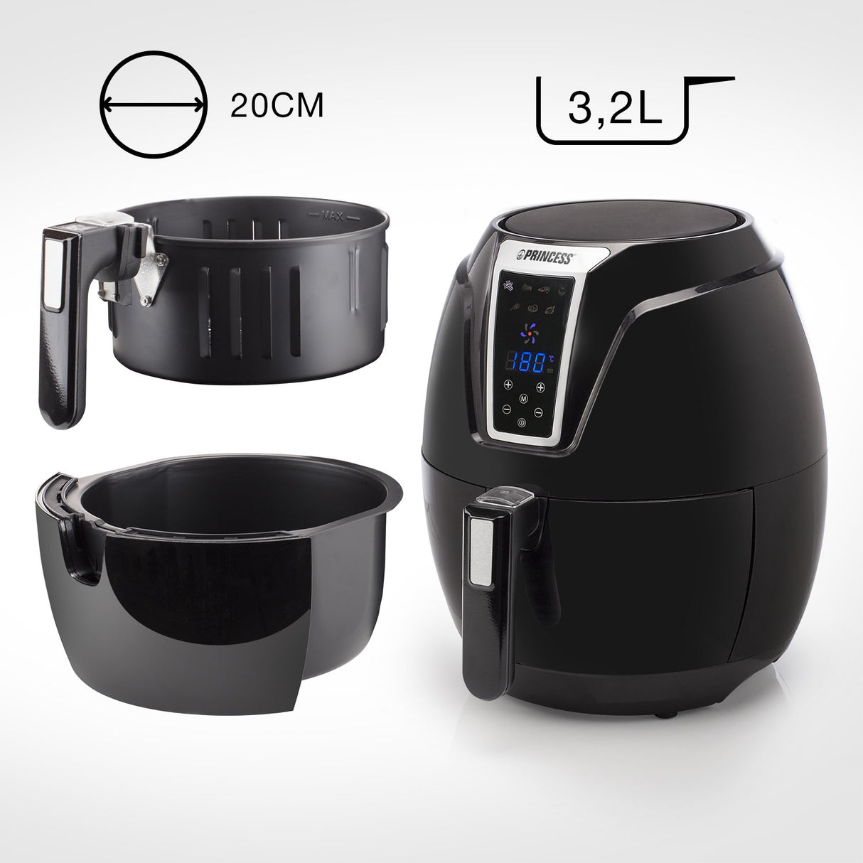EAN 8713016048257 - Princess 182021 Sencillo 3,2 L Independiente 1400 W Freidora de aire caliente Negro imagen 32