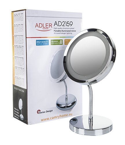 Espejo Adler Ad 2159, 4 Pilas Aaa, Iluminación Led, Diámetro 15 Cm, Cromado