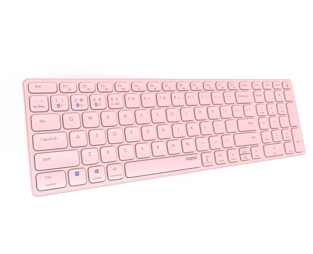 Teclado Rapoo Wireless Y Bluetooth E9700m Portugues 2.4ghz Bt 3.0 5.0 Diseã±O Ultrafino Bateria Rosa Base Aluminio Multi Mode
