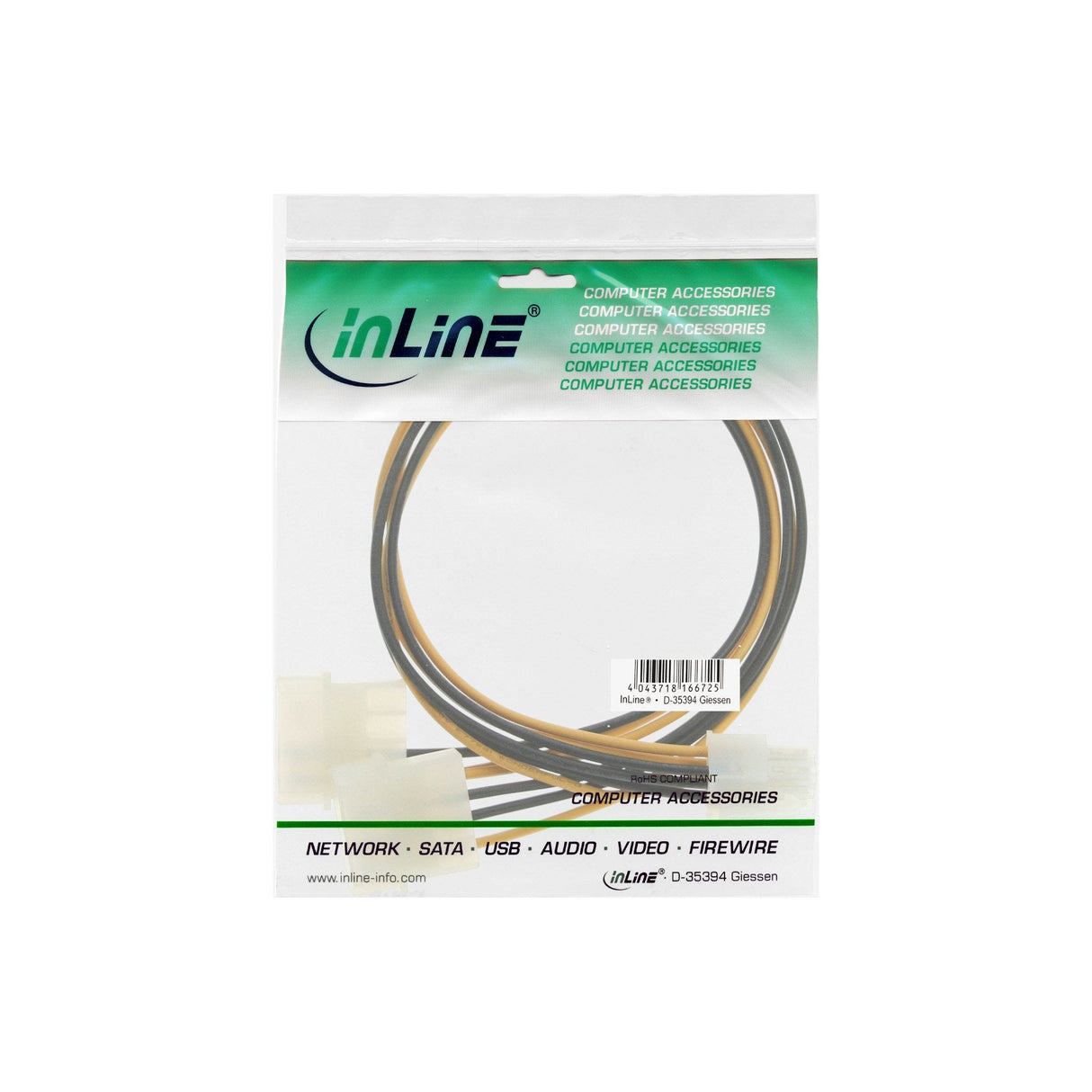 Adaptador De Alimentación Inline 2x 5,25" A Pci-E De 6 Pines 0,3 M