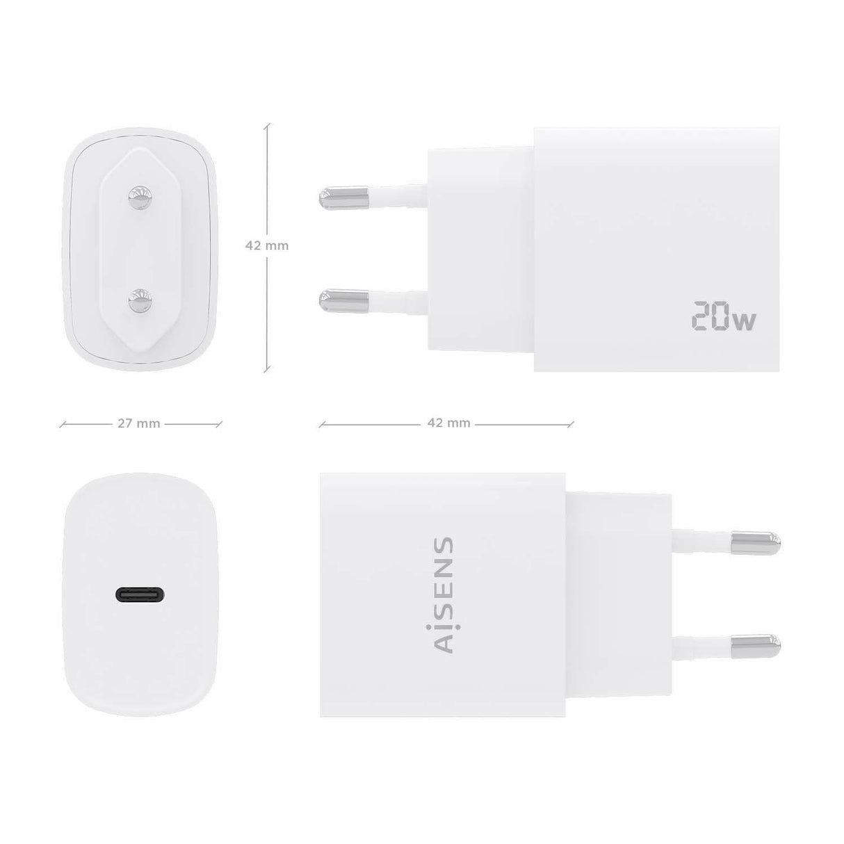 Aisens Cargador Usb-C Pd3.0 1 Puerto 1xusb-C 20w - Blanco