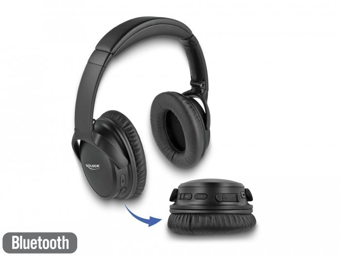 Delock 27181 Auriculares Bluetooth 5.0 Sobre El Oído Plegables Con Micrófono Integrado Y Graves Intensos, Con Hasta 20 Horas De Reproducción