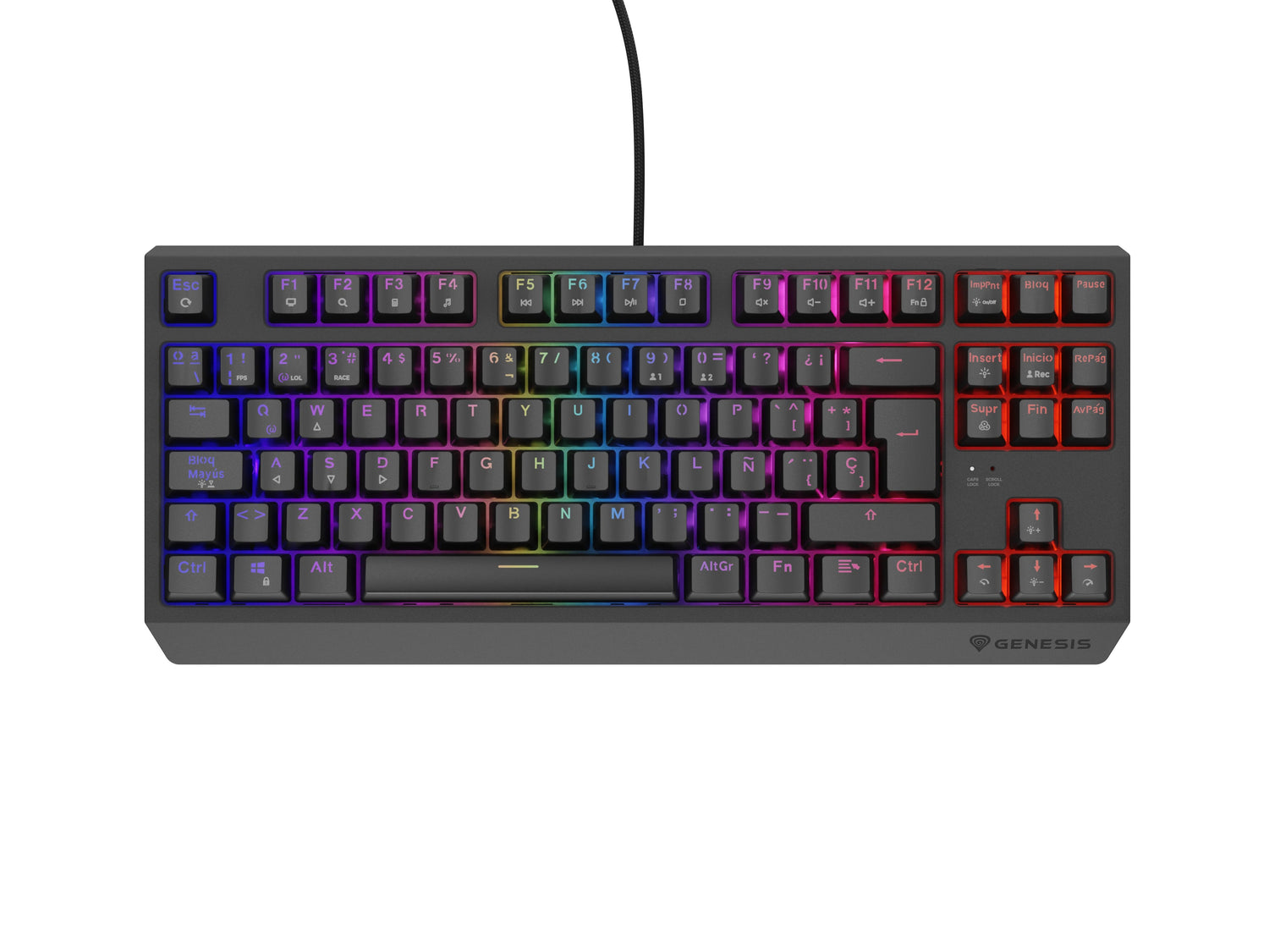 Teclado Gaming Español  Genesis Thor230 Tkl Rgb Mecanico Negro Switch Outemurojo Hot Swap
