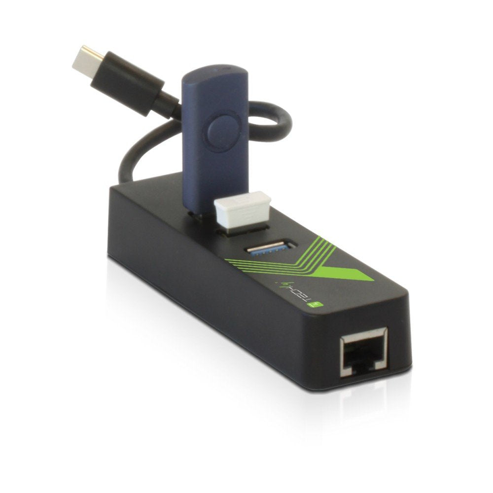 Techly Idata Usb-Etgiga-3c2 Tarjeta De Red/Adaptador Usb-C A Rj45 Gigabit, Hub 3x Usb 3.0
