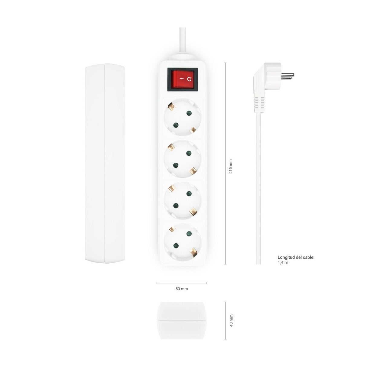 Aisens Regleta 4 Tomas Con Interruptor Con Cable 3×1.5mm2 - 1.4m - Blanco