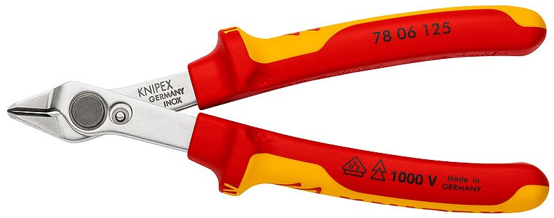 Alicates Knipex Electronic Super Knips 78 06 125, Electrónicos Rojo/Amarillo, Con Resorte De Apertura Y Limitador De Apertura 78 06 125