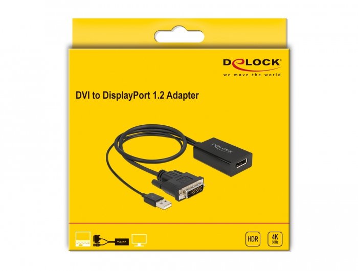Delock Adaptador Dvi Macho A Displayport 1.2 Hembra Negro 4k 50 Cm